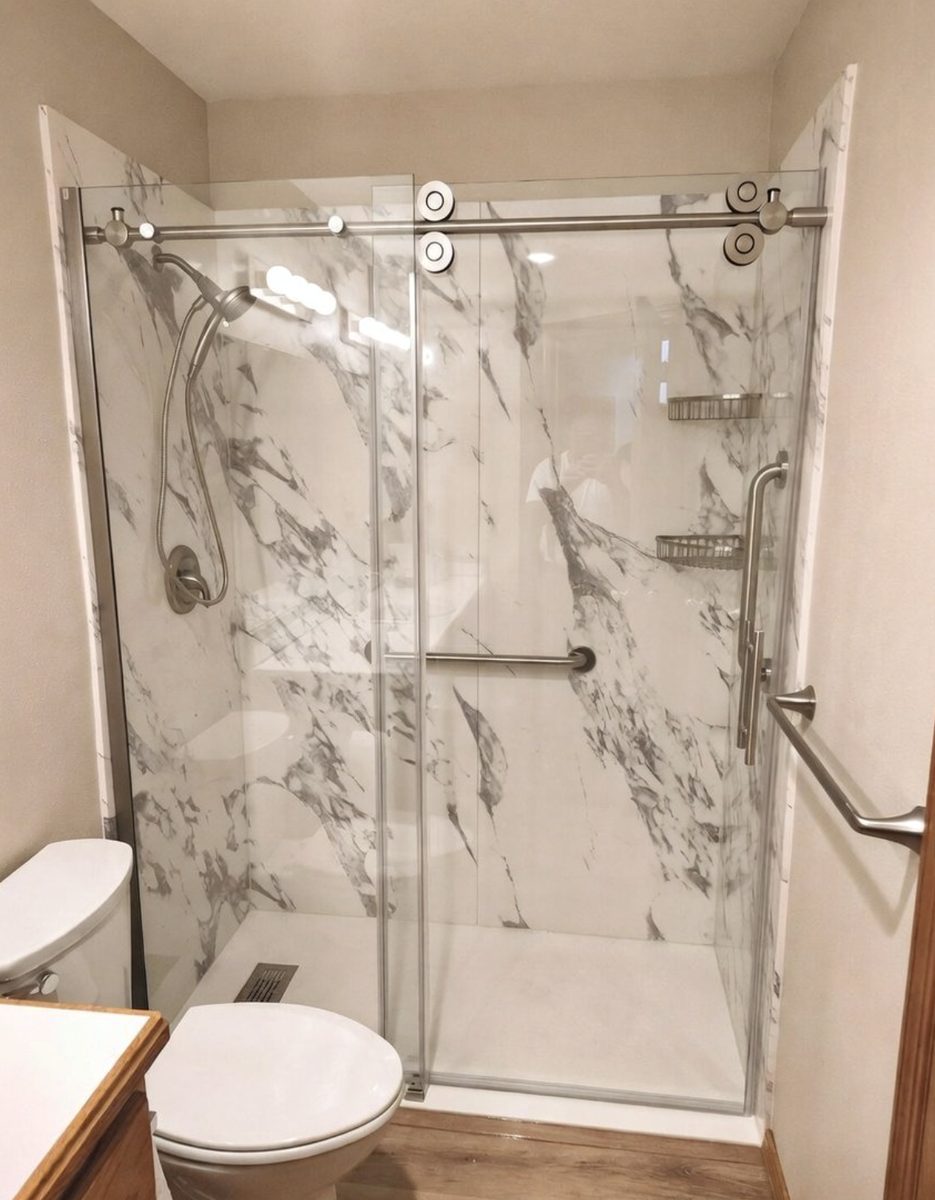 Walk-in shower conversion with low step entry